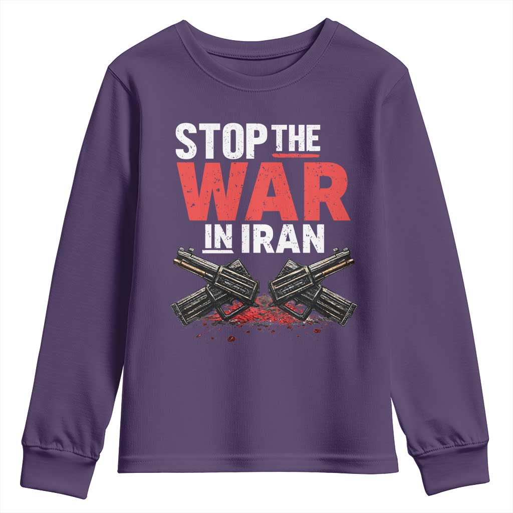 Stop the War in Iran Youth Sweatshirt Anti War Protest Peace Advocacy Human Rights TS02 Purple Print Your Wear