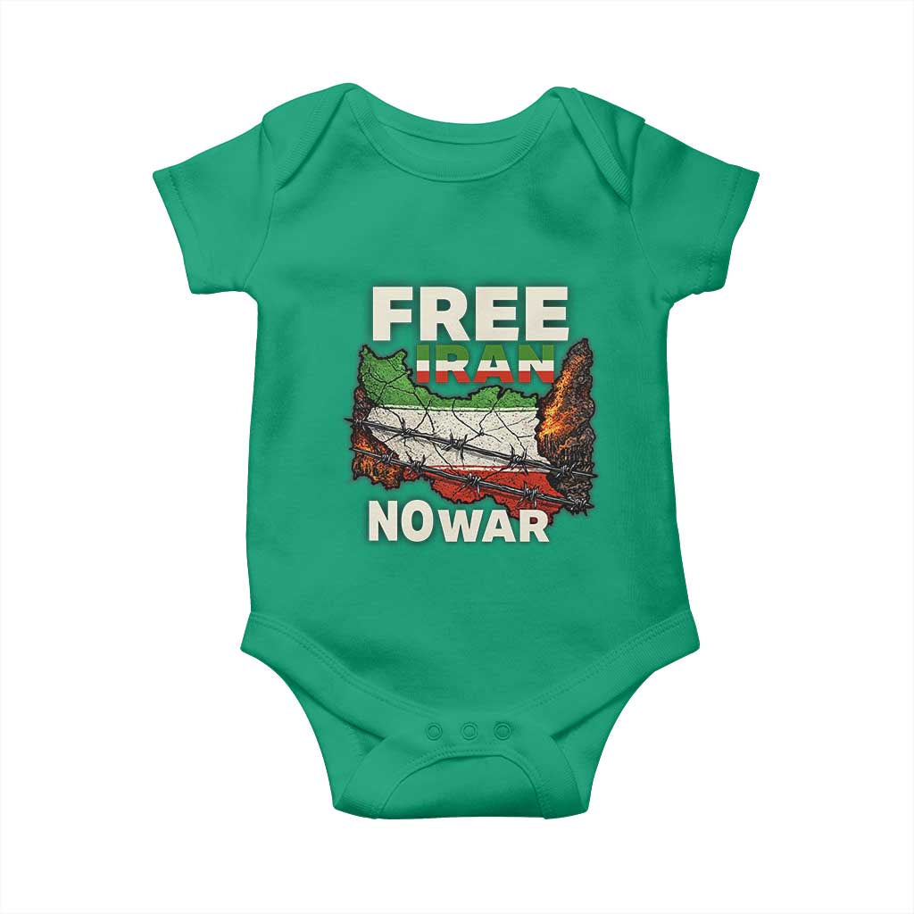 Free Iran No War Protest Graphic Baby Onesie Barbed Wire Freedom Human Rights Solidarity TS02 Irish Green Print Your Wear