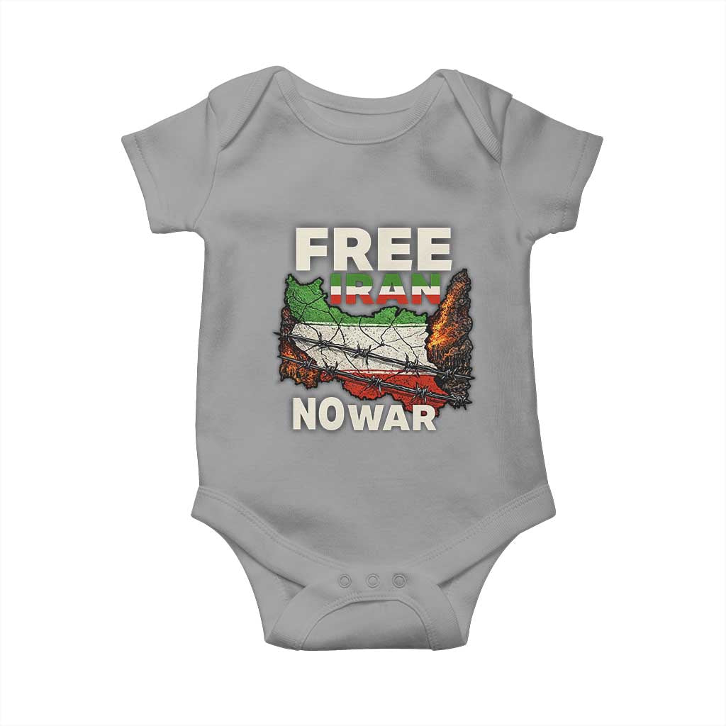 Free Iran No War Protest Graphic Baby Onesie Barbed Wire Freedom Human Rights Solidarity TS02 Sport Gray Print Your Wear