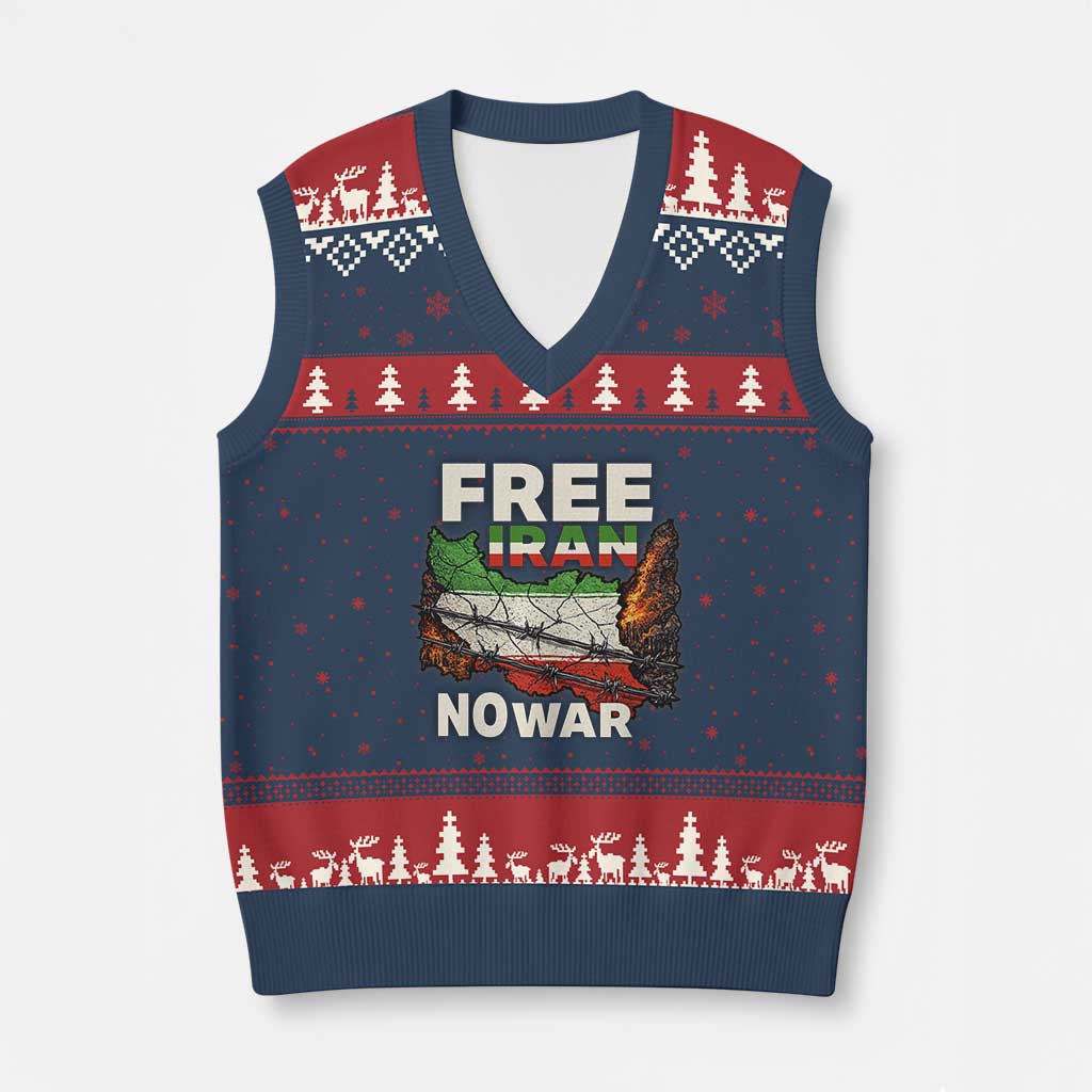 Free Iran No War Protest Graphic V-Neck Knit Sweater Vest Barbed Wire Freedom Human Rights Solidarity TS02 Navy Red Print Your Wear