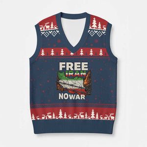 Free Iran No War Protest Graphic V-Neck Knit Sweater Vest Barbed Wire Freedom Human Rights Solidarity TS02 Navy Red Print Your Wear
