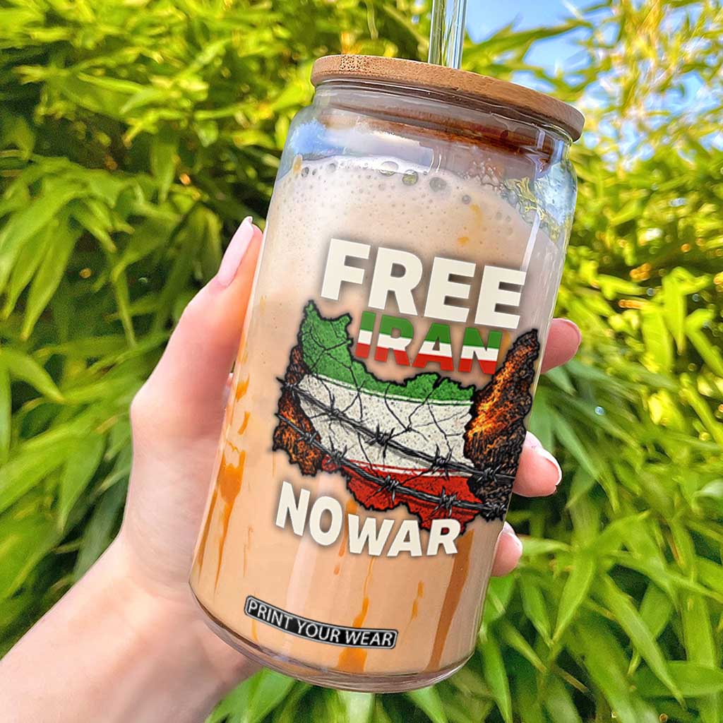 Free Iran No War Protest Graphic Glass Can Barbed Wire Freedom Human Rights Solidarity TS02 Black Print Your Wear