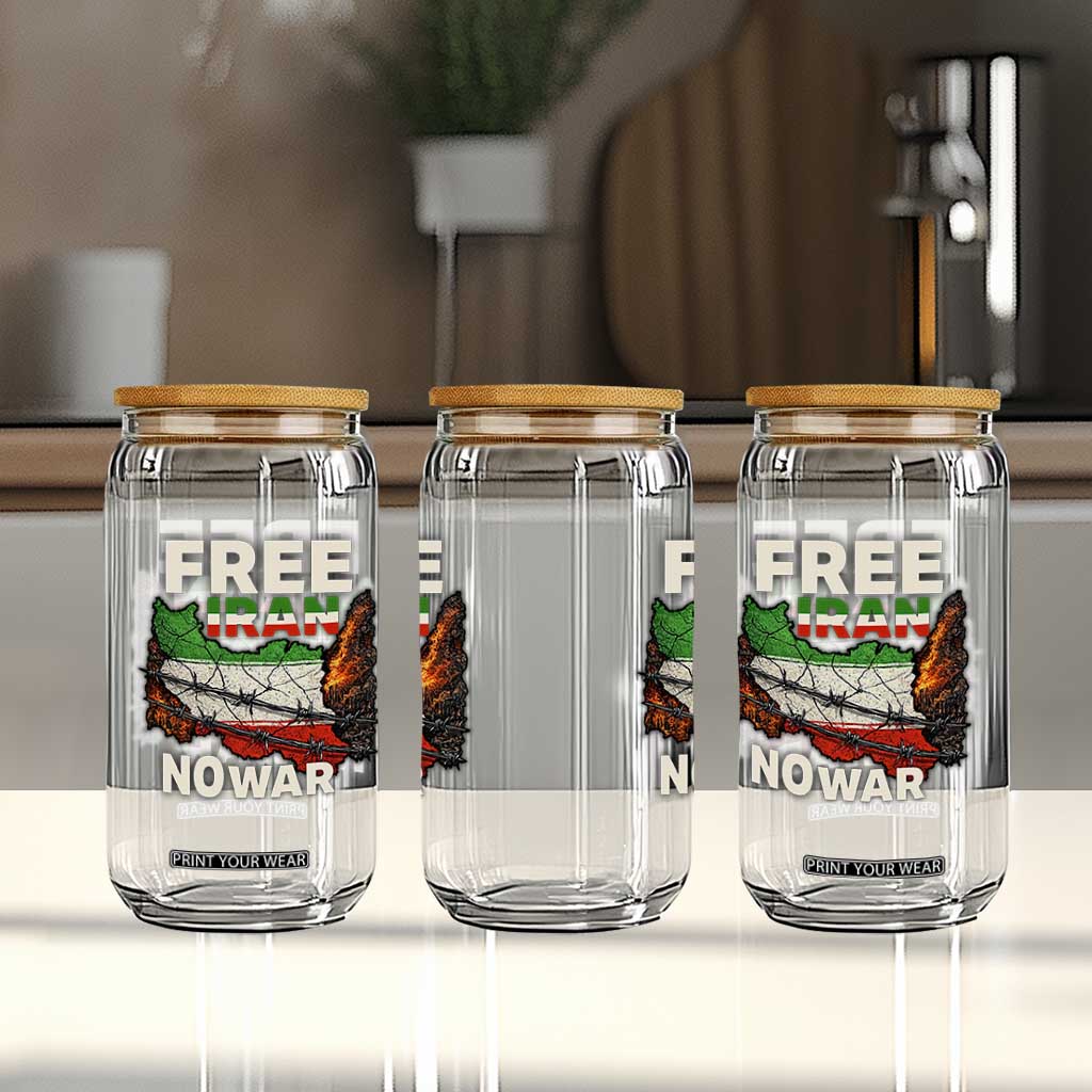 Free Iran No War Protest Graphic Glass Can Barbed Wire Freedom Human Rights Solidarity TS02 Print Your Wear
