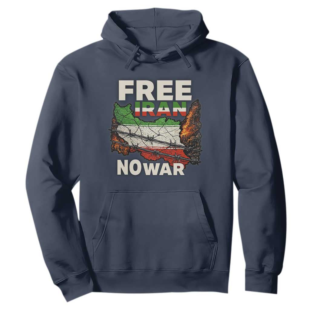 Free Iran No War Protest Graphic Hoodie Barbed Wire Freedom Human Rights Solidarity TS02 Navy Print Your Wear