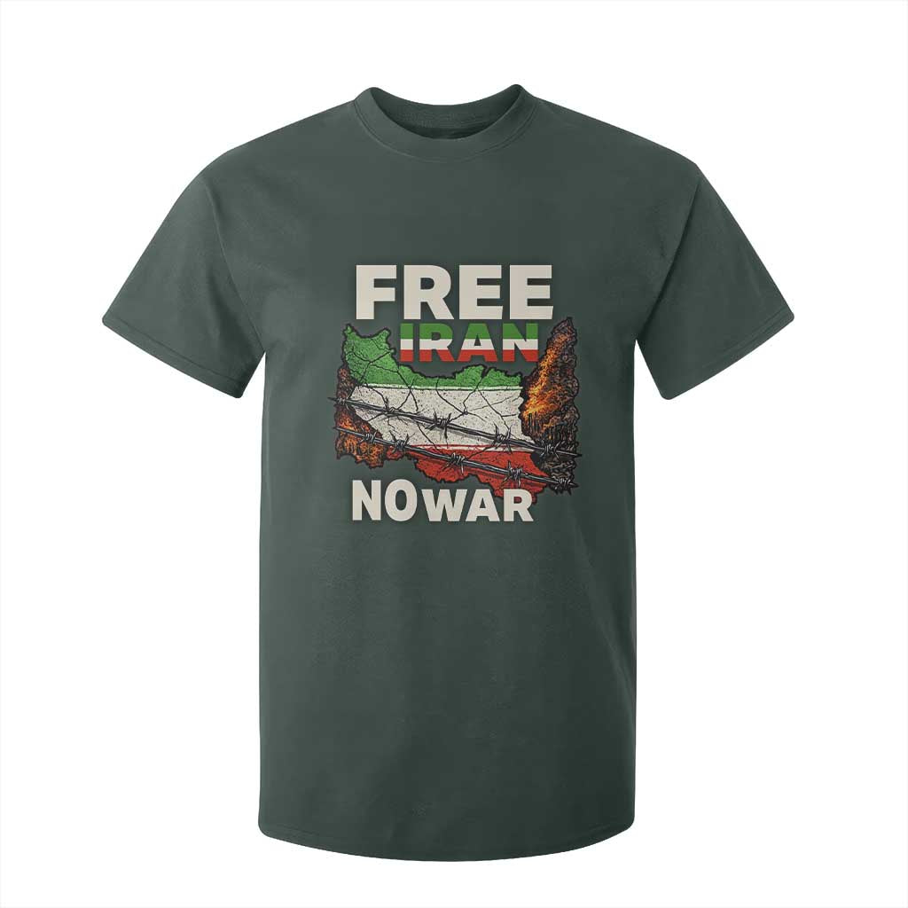 Free Iran No War Protest Graphic T Shirt For Kid Barbed Wire Freedom Human Rights Solidarity TS02 Dark Forest Green Print Your Wear