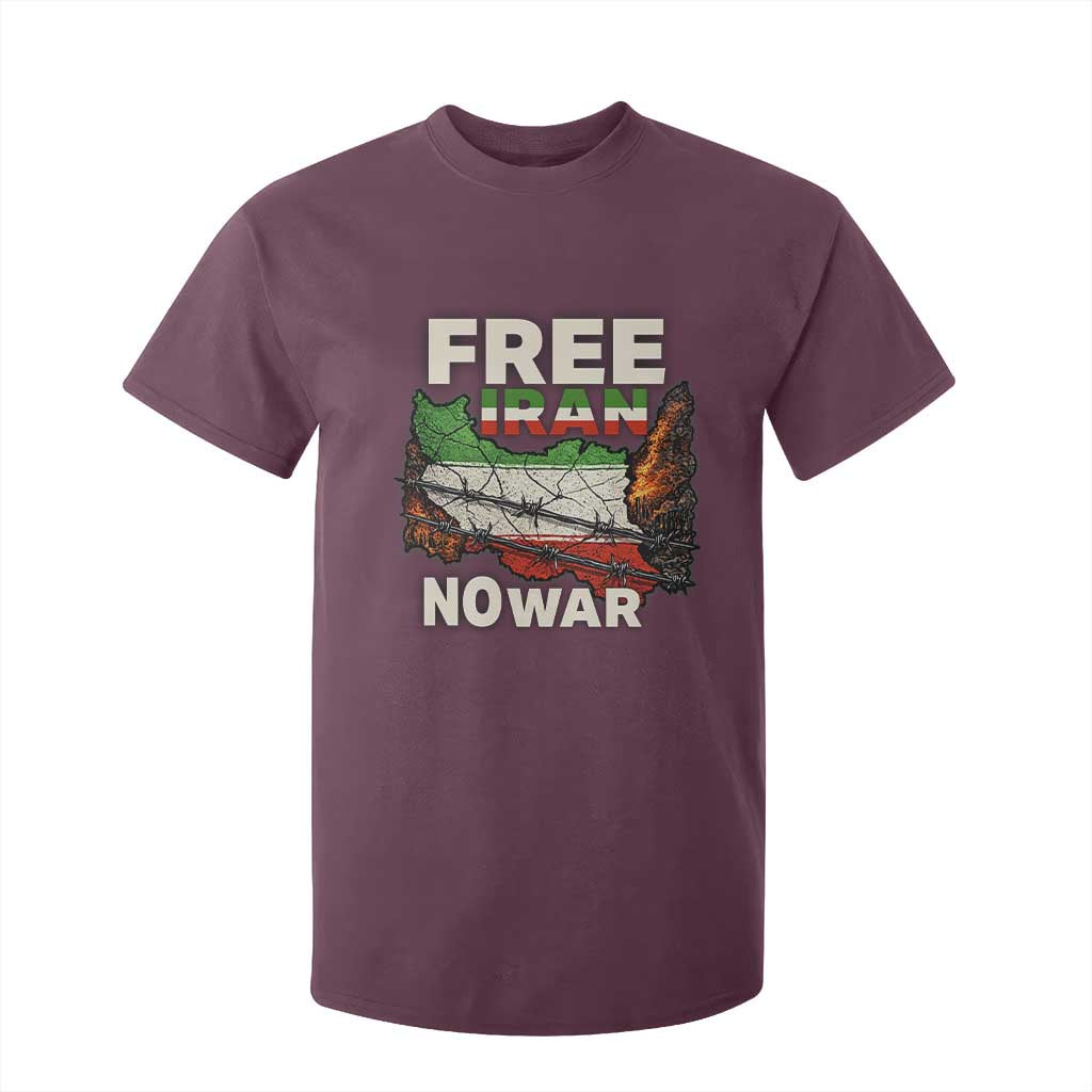 Free Iran No War Protest Graphic T Shirt For Kid Barbed Wire Freedom Human Rights Solidarity TS02 Maroon Print Your Wear