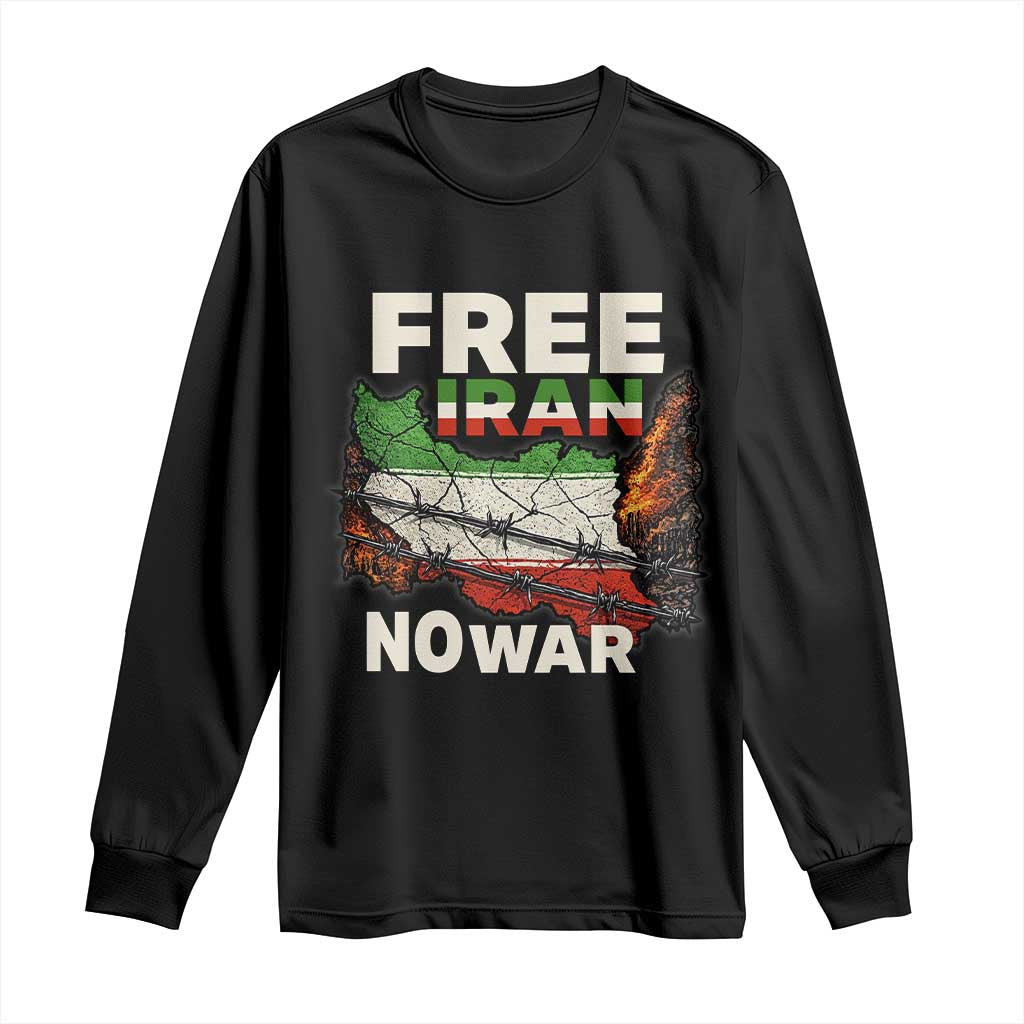 Free Iran No War Protest Graphic Long Sleeve Shirt Barbed Wire Freedom Human Rights Solidarity TS02 Black Print Your Wear