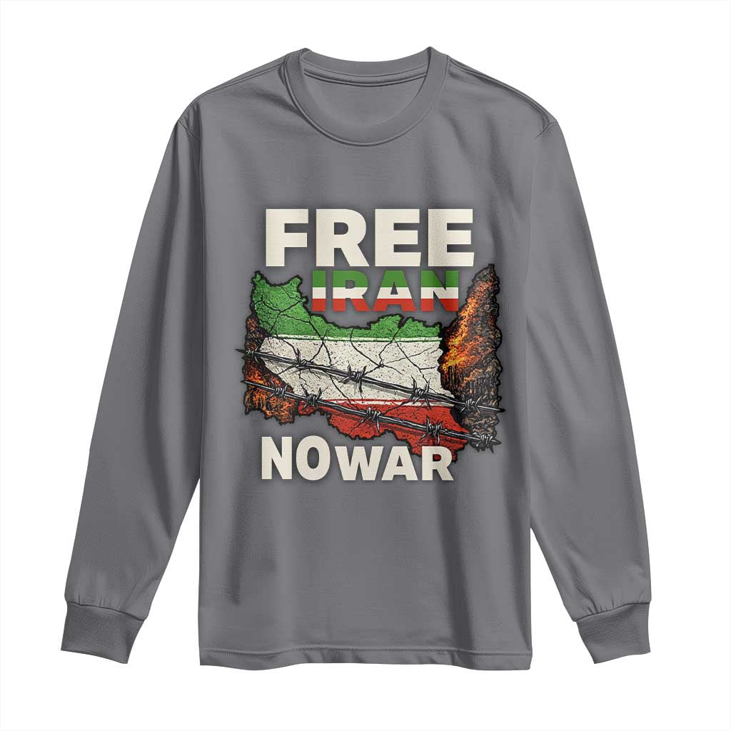 Free Iran No War Protest Graphic Long Sleeve Shirt Barbed Wire Freedom Human Rights Solidarity TS02 Charcoal Print Your Wear