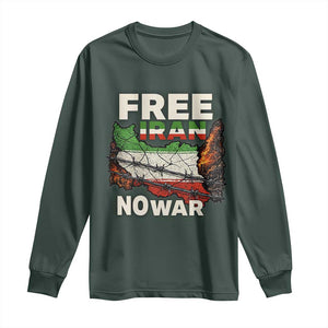 Free Iran No War Protest Graphic Long Sleeve Shirt Barbed Wire Freedom Human Rights Solidarity TS02 Dark Forest Green Print Your Wear