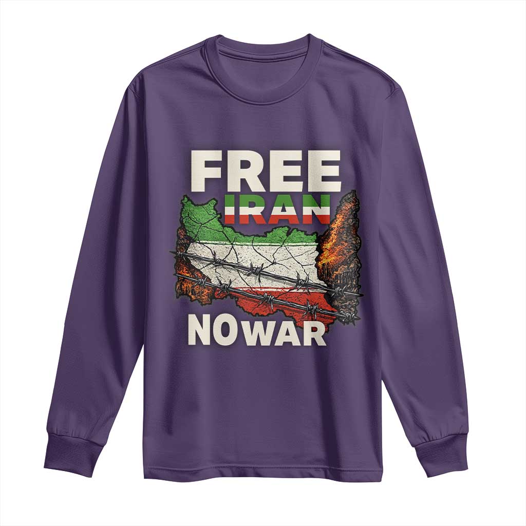 Free Iran No War Protest Graphic Long Sleeve Shirt Barbed Wire Freedom Human Rights Solidarity TS02 Purple Print Your Wear