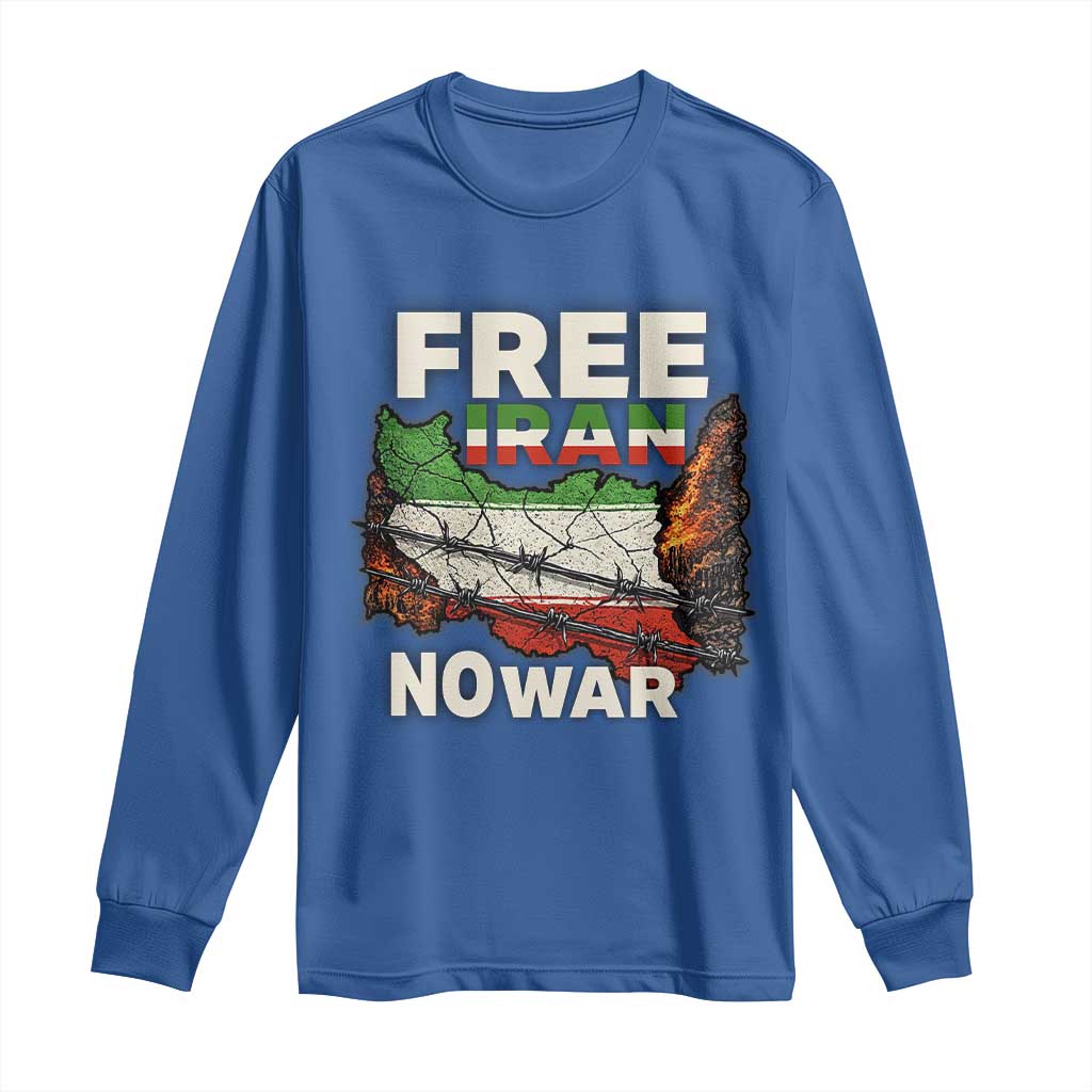 Free Iran No War Protest Graphic Long Sleeve Shirt Barbed Wire Freedom Human Rights Solidarity TS02 Royal Blue Print Your Wear