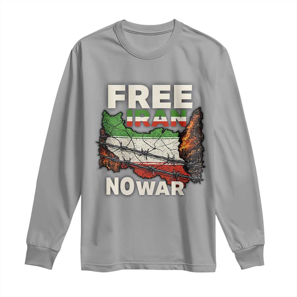 Free Iran No War Protest Graphic Long Sleeve Shirt Barbed Wire Freedom Human Rights Solidarity TS02 Sport Gray Print Your Wear