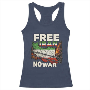Free Iran No War Protest Graphic Racerback Tank Top Barbed Wire Freedom Human Rights Solidarity TS02 Navy Print Your Wear