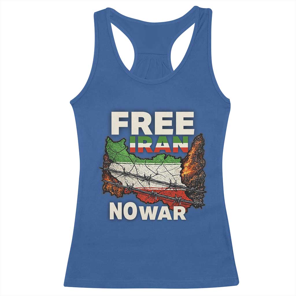 Free Iran No War Protest Graphic Racerback Tank Top Barbed Wire Freedom Human Rights Solidarity TS02 Royal Blue Print Your Wear