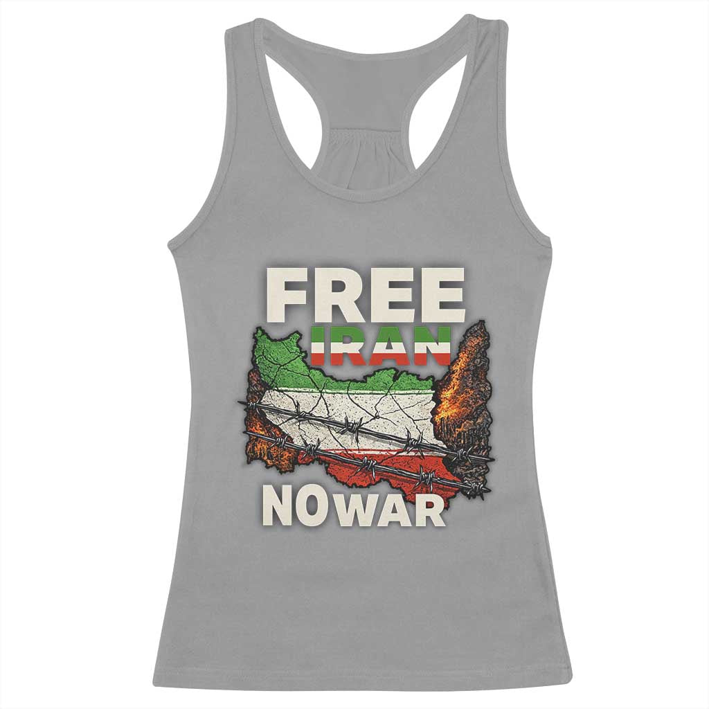 Free Iran No War Protest Graphic Racerback Tank Top Barbed Wire Freedom Human Rights Solidarity TS02 Sport Gray Print Your Wear