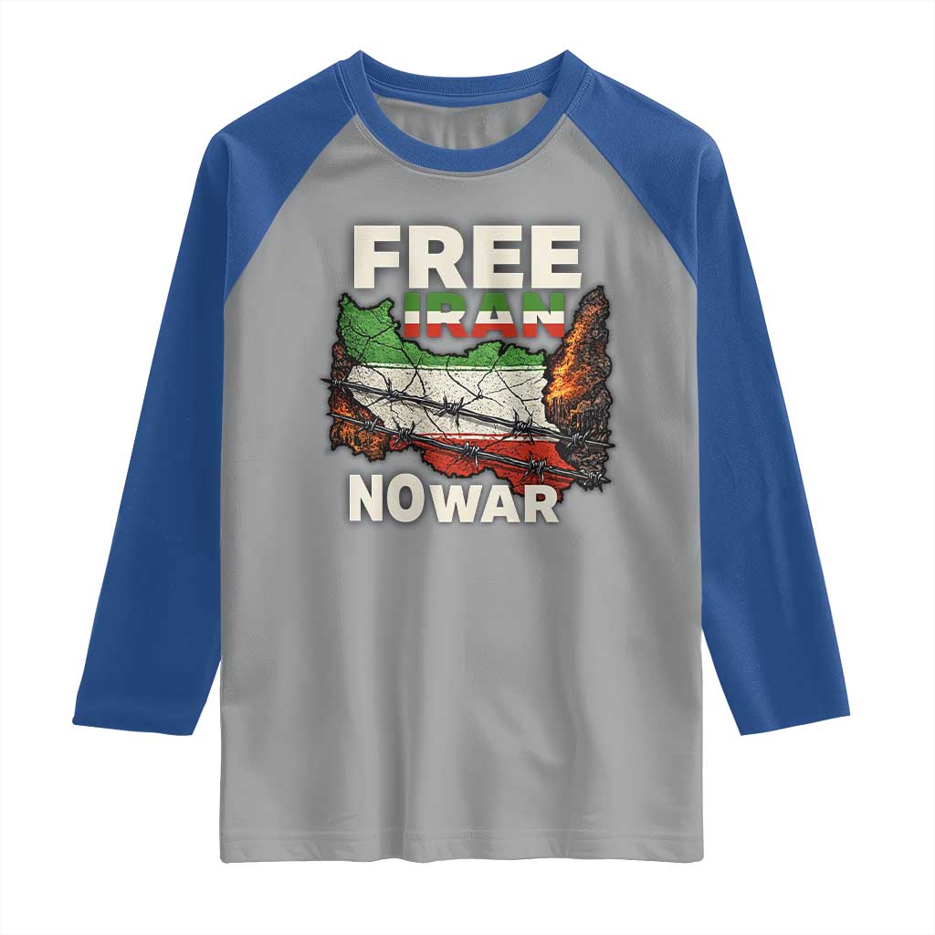 Free Iran No War Protest Graphic Raglan Shirt Barbed Wire Freedom Human Rights Solidarity TS02 Sport Gray Royal Print Your Wear
