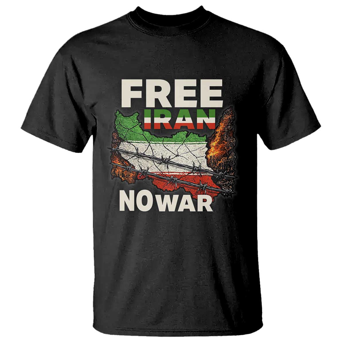 Free Iran No War Protest Graphic T Shirt Barbed Wire Freedom Human Rights Solidarity TS02 Black Print Your Wear