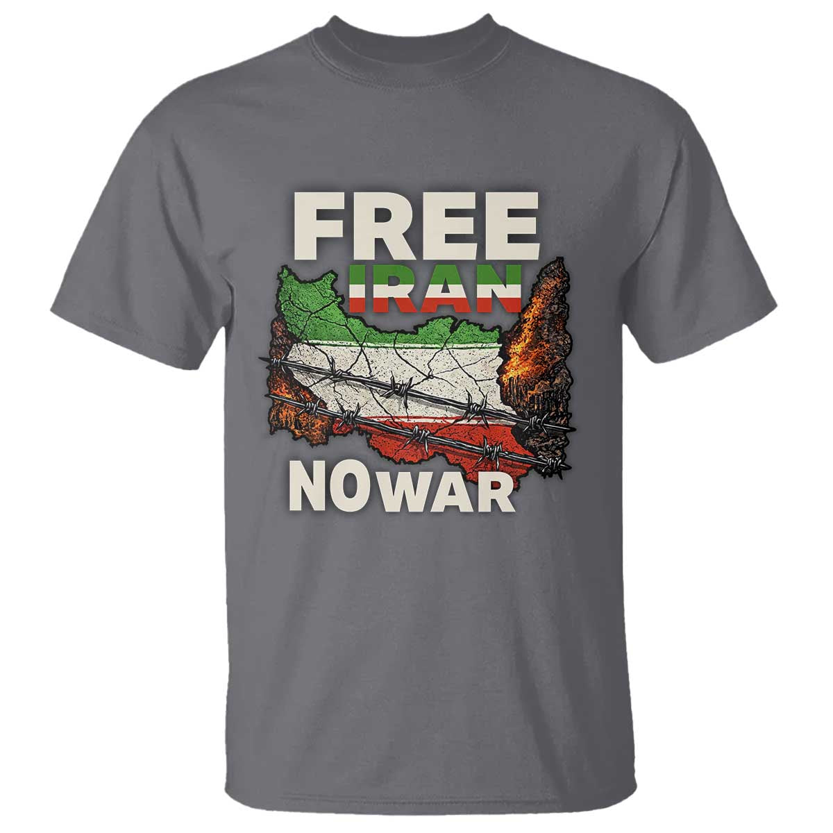 Free Iran No War Protest Graphic T Shirt Barbed Wire Freedom Human Rights Solidarity TS02 Charcoal Print Your Wear