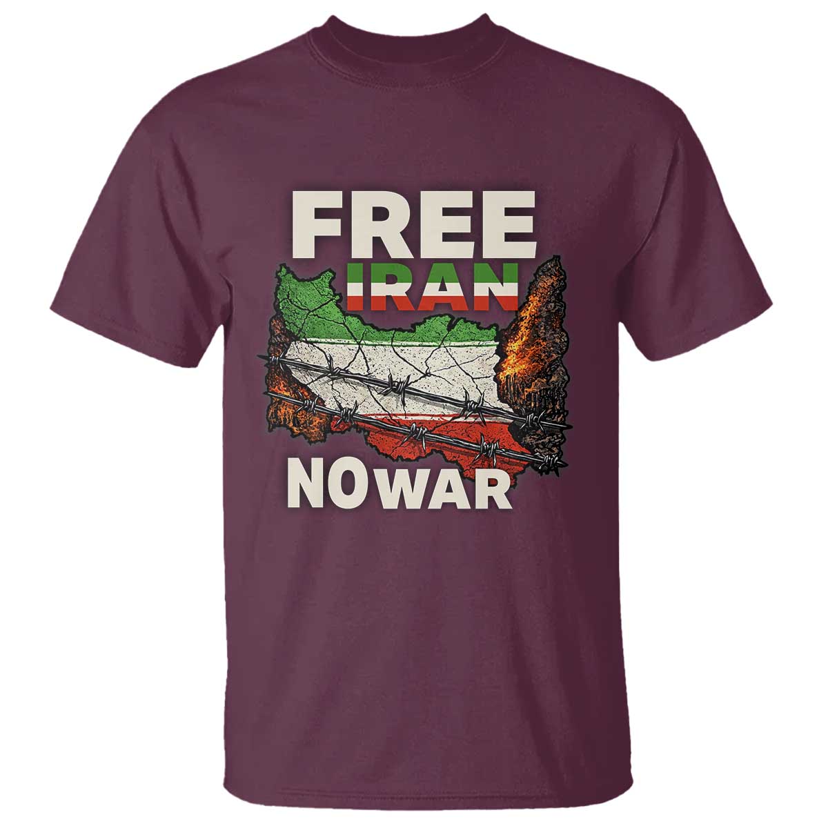 Free Iran No War Protest Graphic T Shirt Barbed Wire Freedom Human Rights Solidarity TS02 Maroon Print Your Wear
