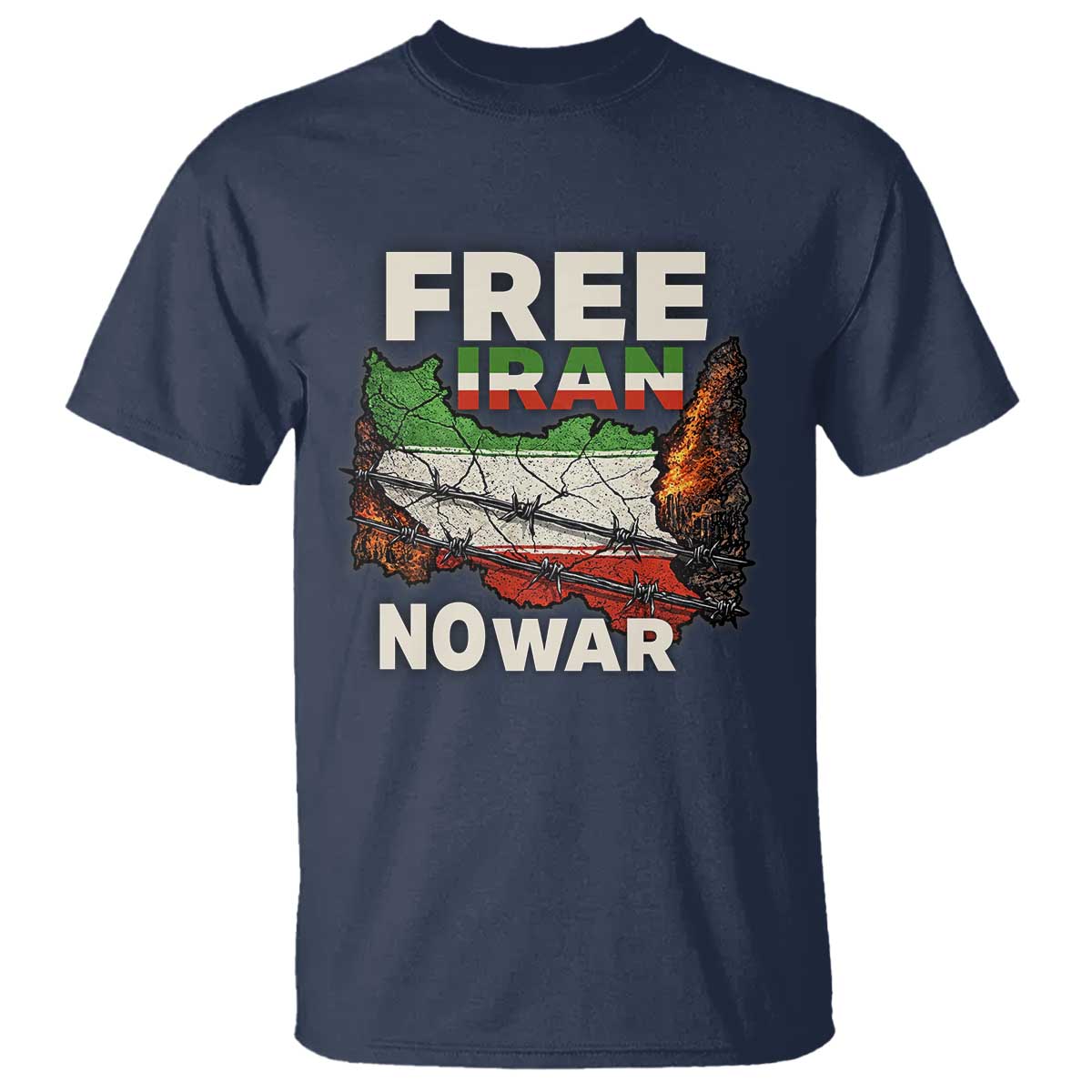 Free Iran No War Protest Graphic T Shirt Barbed Wire Freedom Human Rights Solidarity TS02 Navy Print Your Wear