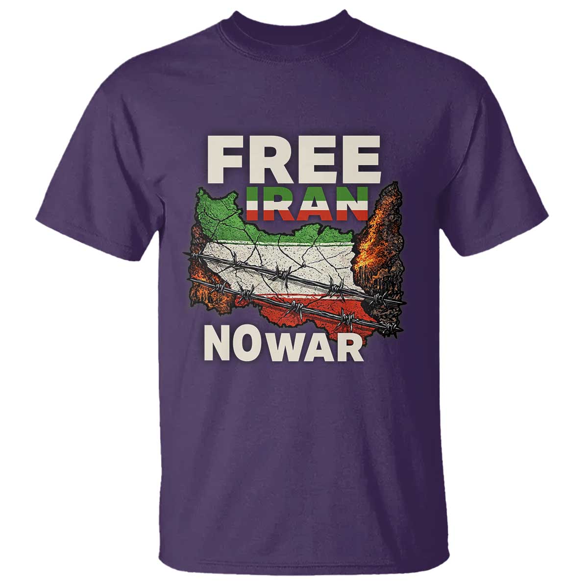 Free Iran No War Protest Graphic T Shirt Barbed Wire Freedom Human Rights Solidarity TS02 Purple Print Your Wear