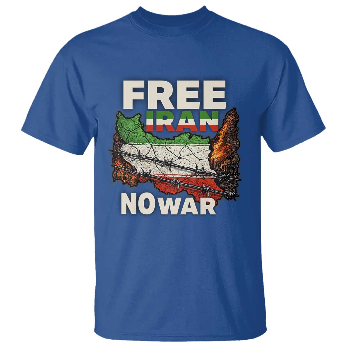 Free Iran No War Protest Graphic T Shirt Barbed Wire Freedom Human Rights Solidarity TS02 Royal Blue Print Your Wear