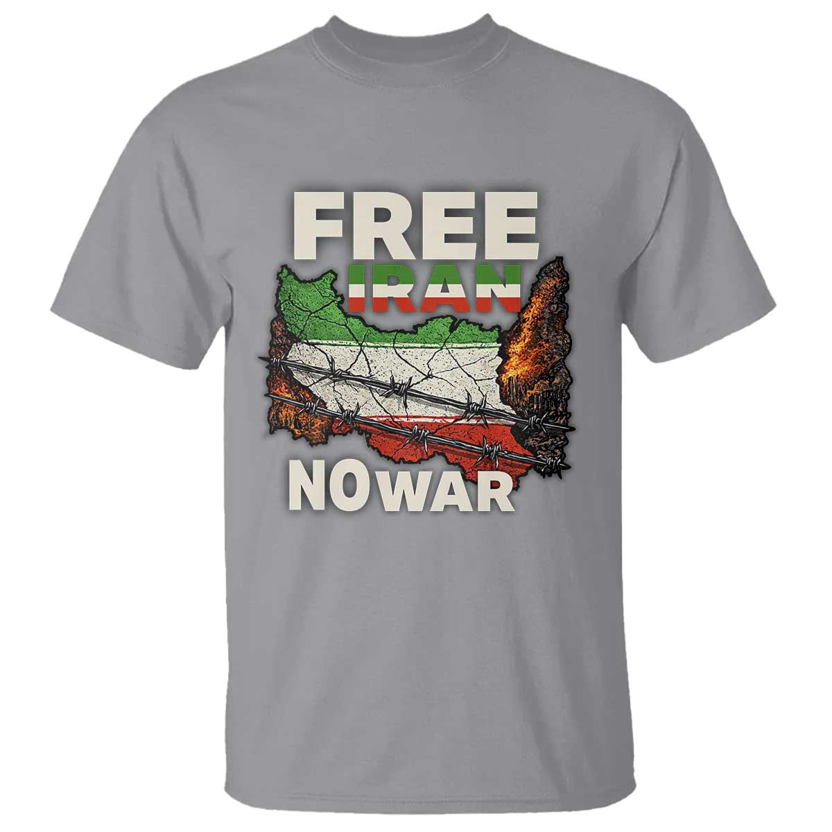 Free Iran No War Protest Graphic T Shirt Barbed Wire Freedom Human Rights Solidarity TS02 Sport Gray Print Your Wear