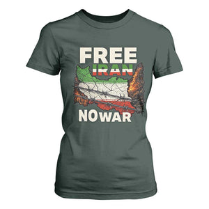 Free Iran No War Protest Graphic T Shirt For Women Barbed Wire Freedom Human Rights Solidarity TS02 Dark Forest Green Print Your Wear