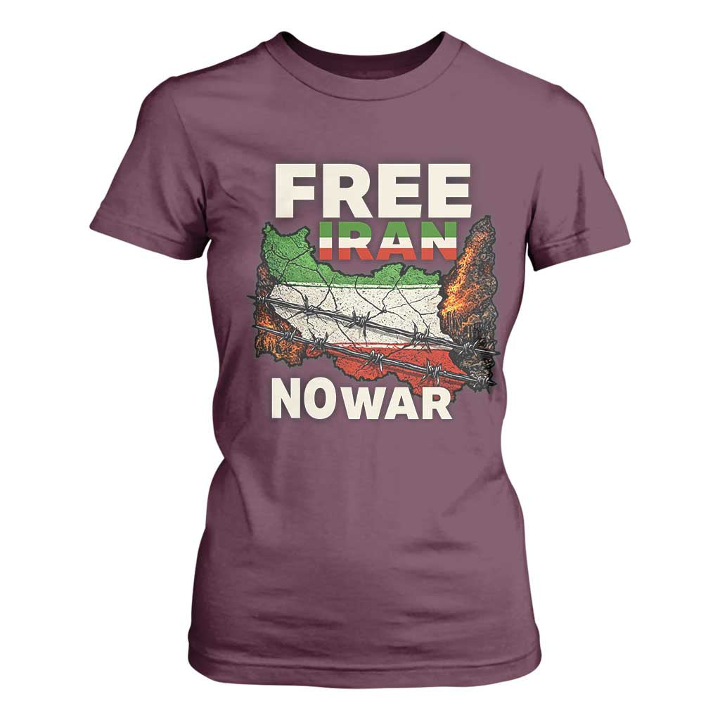 Free Iran No War Protest Graphic T Shirt For Women Barbed Wire Freedom Human Rights Solidarity TS02 Maroon Print Your Wear