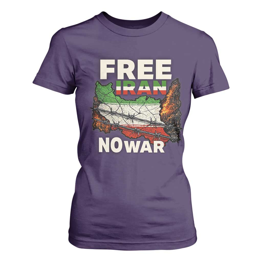 Free Iran No War Protest Graphic T Shirt For Women Barbed Wire Freedom Human Rights Solidarity TS02 Purple Print Your Wear