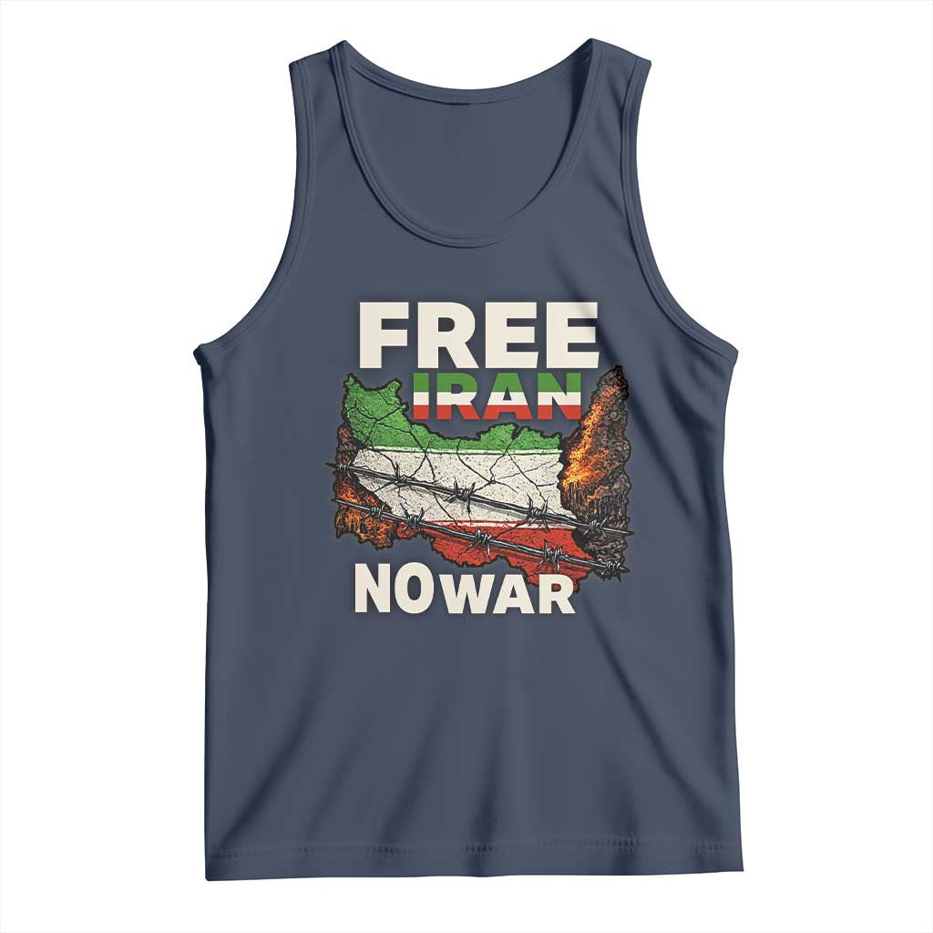 Free Iran No War Protest Graphic Tank Top Barbed Wire Freedom Human Rights Solidarity TS02 Navy Print Your Wear