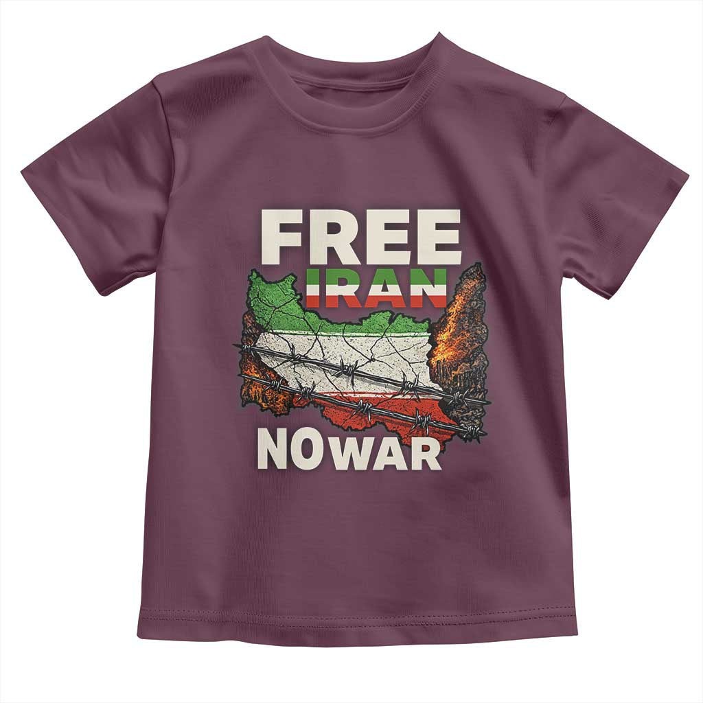 Free Iran No War Protest Graphic Toddler T Shirt Barbed Wire Freedom Human Rights Solidarity TS02 Maroon Print Your Wear