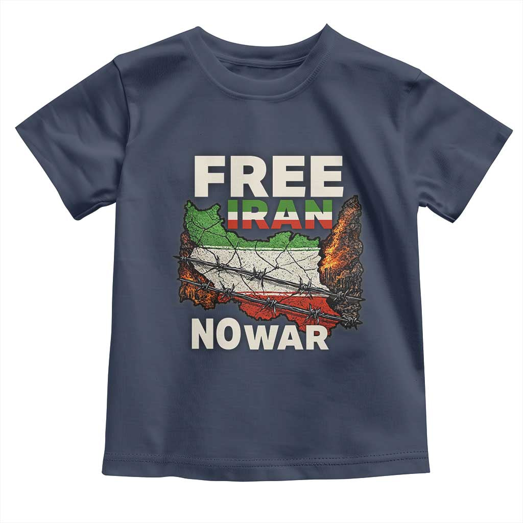 Free Iran No War Protest Graphic Toddler T Shirt Barbed Wire Freedom Human Rights Solidarity TS02 Navy Print Your Wear