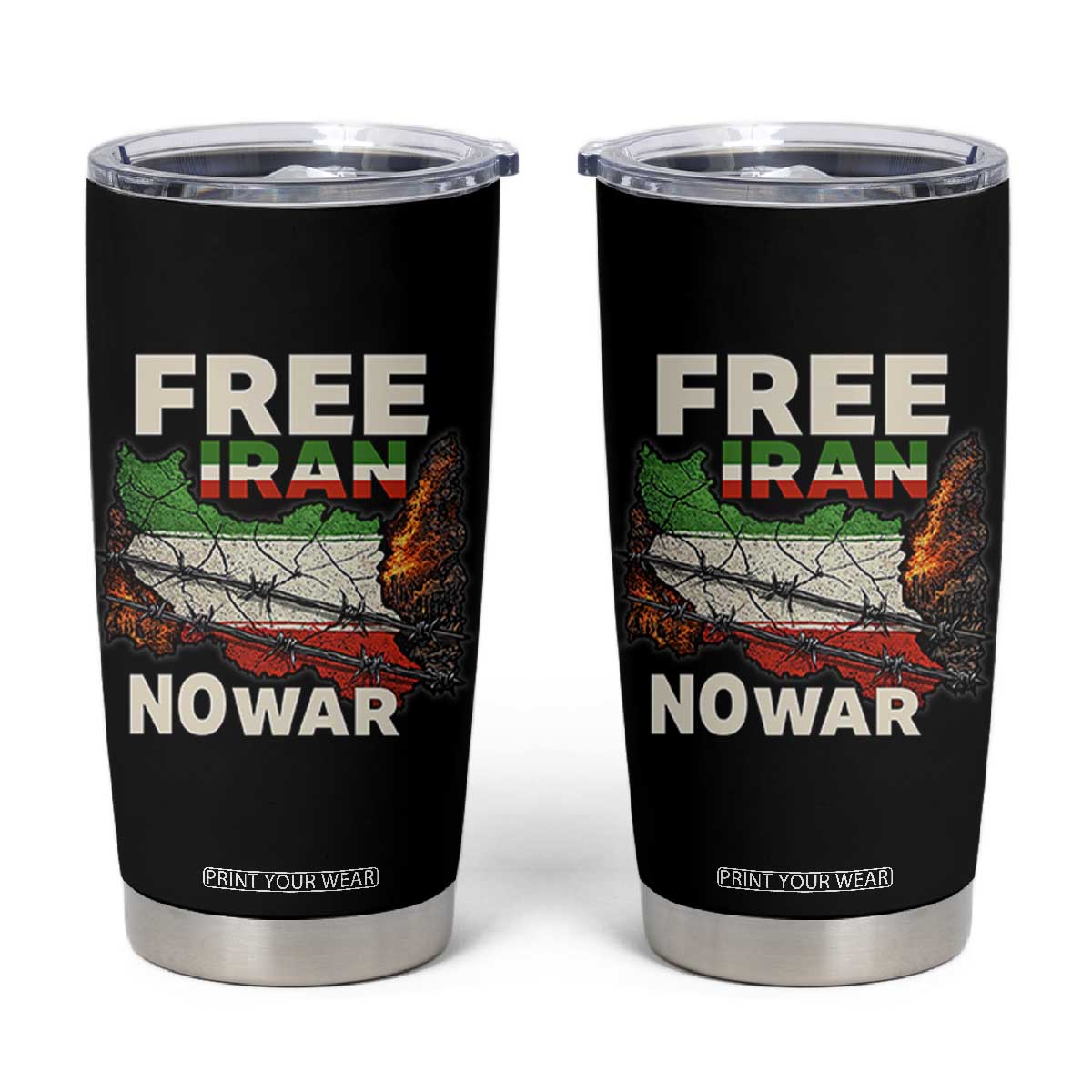 Free Iran No War Protest Graphic Tumbler Cup Barbed Wire Freedom Human Rights Solidarity TS02 Black Print Your Wear
