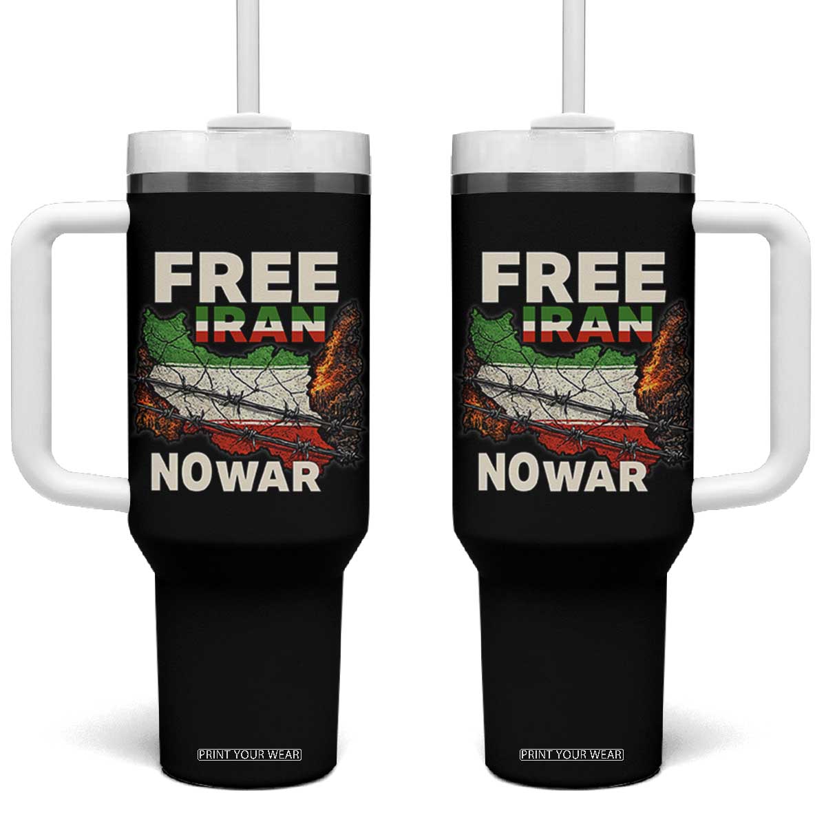 Free Iran No War Protest Graphic Tumbler With Handle Barbed Wire Freedom Human Rights Solidarity TS02 One Size: 40 oz Black Print Your Wear