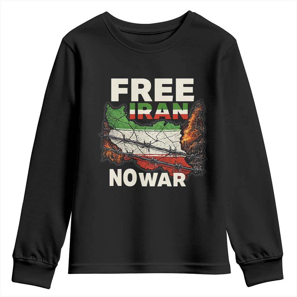 Free Iran No War Protest Graphic Youth Sweatshirt Barbed Wire Freedom Human Rights Solidarity TS02 Black Print Your Wear