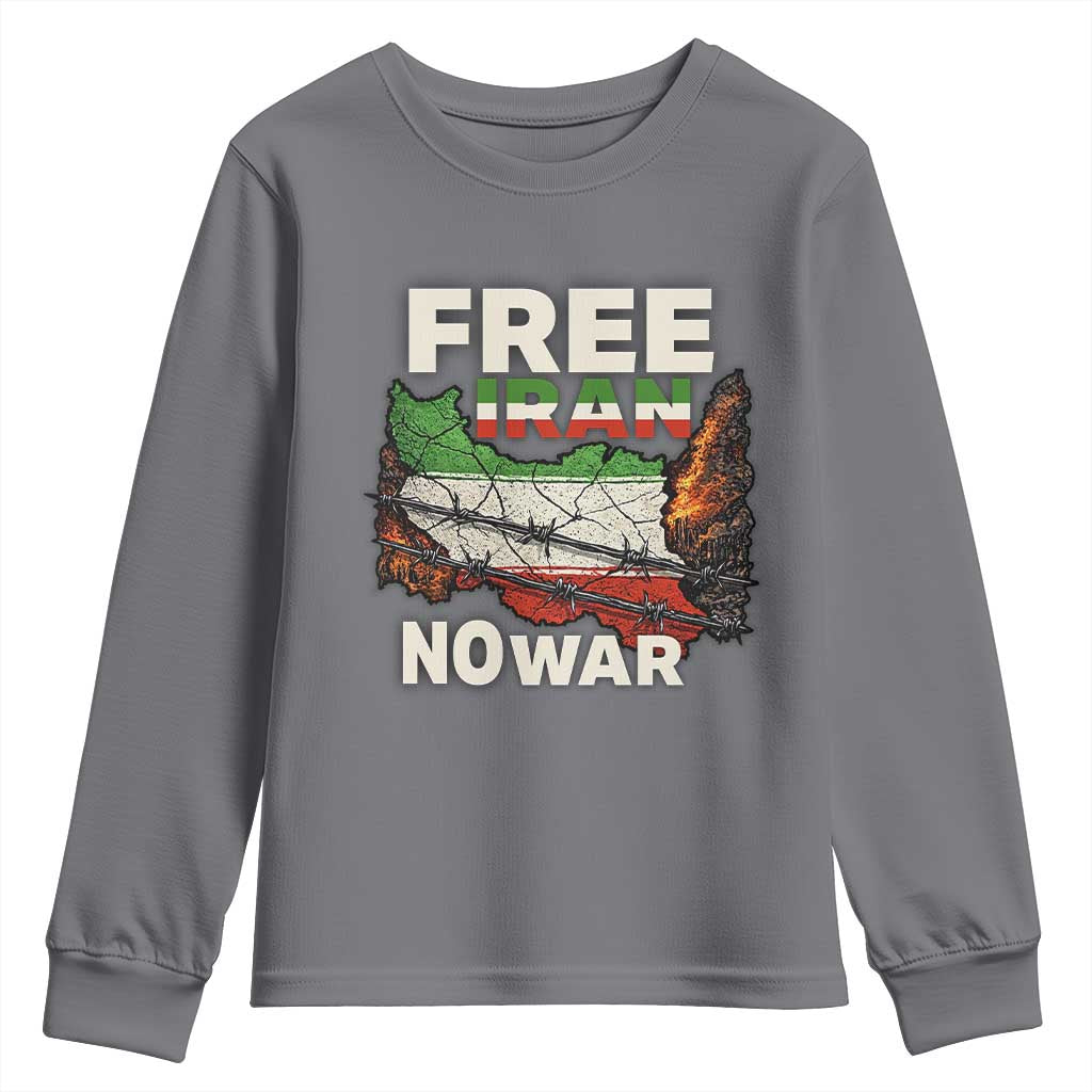 Free Iran No War Protest Graphic Youth Sweatshirt Barbed Wire Freedom Human Rights Solidarity TS02 Charcoal Print Your Wear