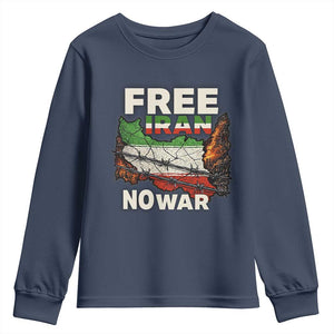 Free Iran No War Protest Graphic Youth Sweatshirt Barbed Wire Freedom Human Rights Solidarity TS02 Navy Print Your Wear