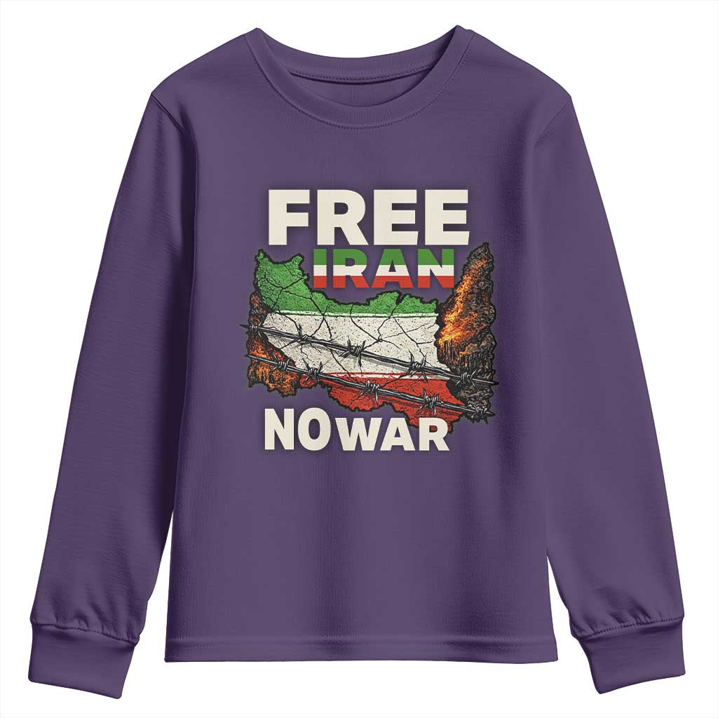 Free Iran No War Protest Graphic Youth Sweatshirt Barbed Wire Freedom Human Rights Solidarity TS02 Purple Print Your Wear