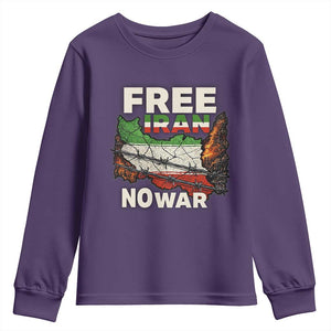 Free Iran No War Protest Graphic Youth Sweatshirt Barbed Wire Freedom Human Rights Solidarity TS02 Purple Print Your Wear