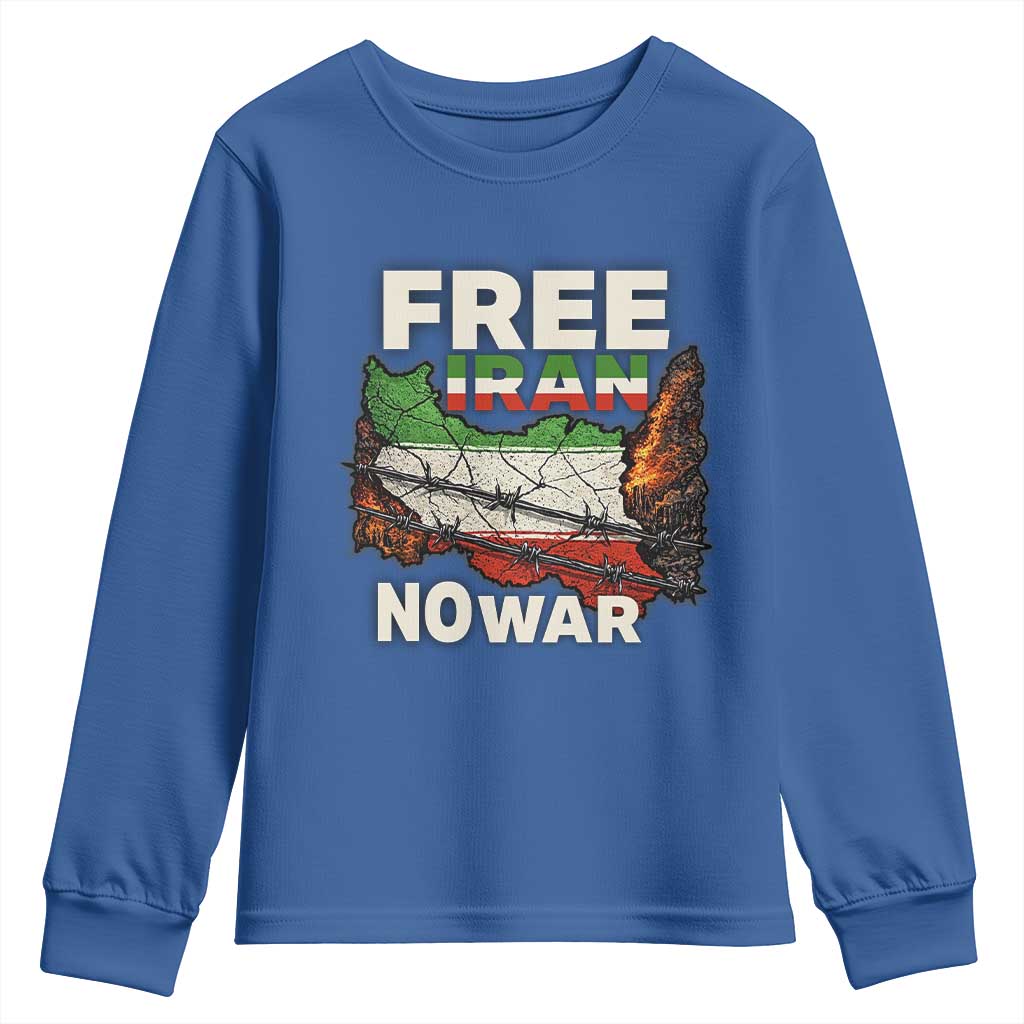 Free Iran No War Protest Graphic Youth Sweatshirt Barbed Wire Freedom Human Rights Solidarity TS02 Royal Blue Print Your Wear