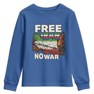 Free Iran No War Protest Graphic Youth Sweatshirt Barbed Wire Freedom Human Rights Solidarity TS02 Royal Blue Print Your Wear