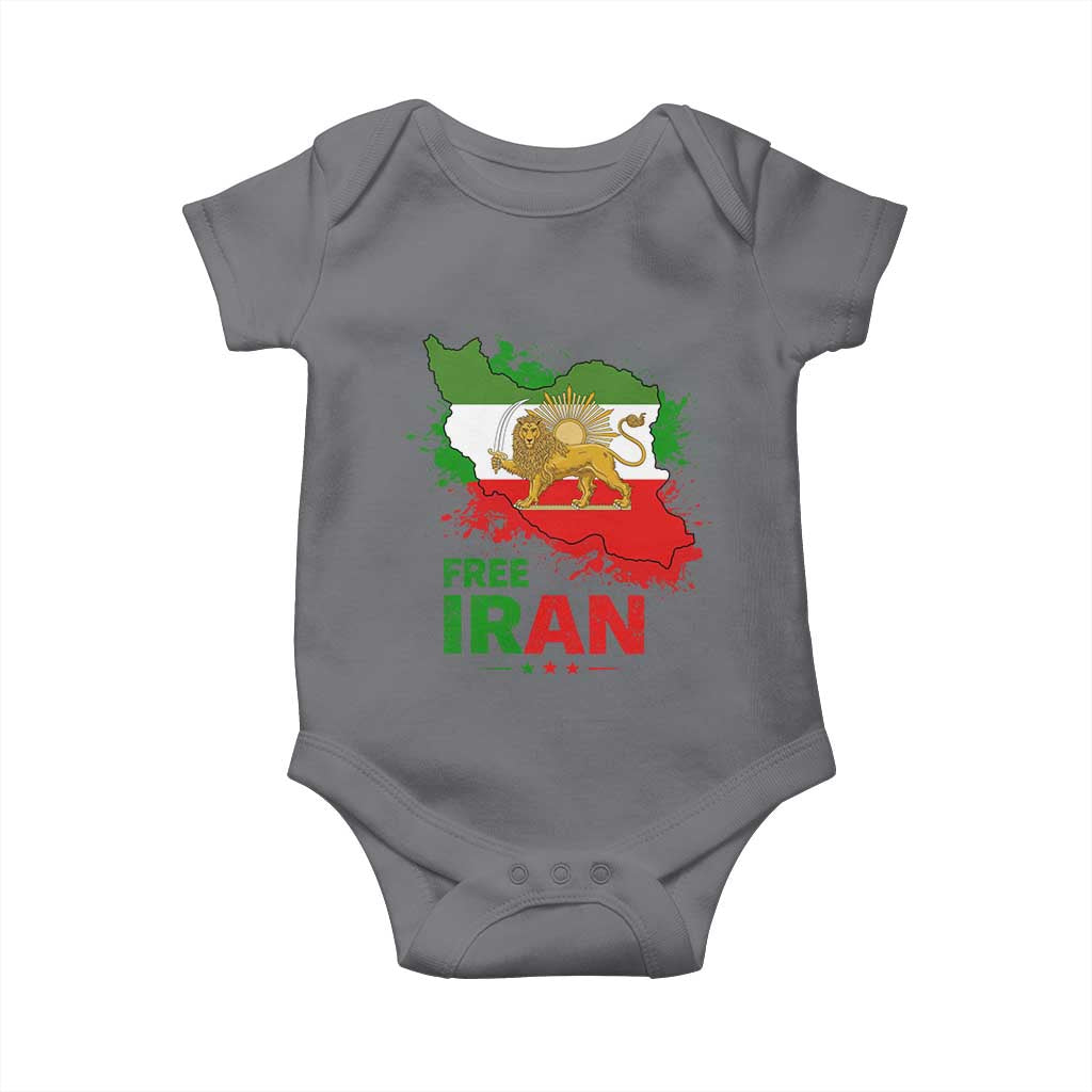 Free Iran Lion And Sun Map Graphic Baby Onesie Persian Heritage Freedom Support TS02 Charcoal Print Your Wear