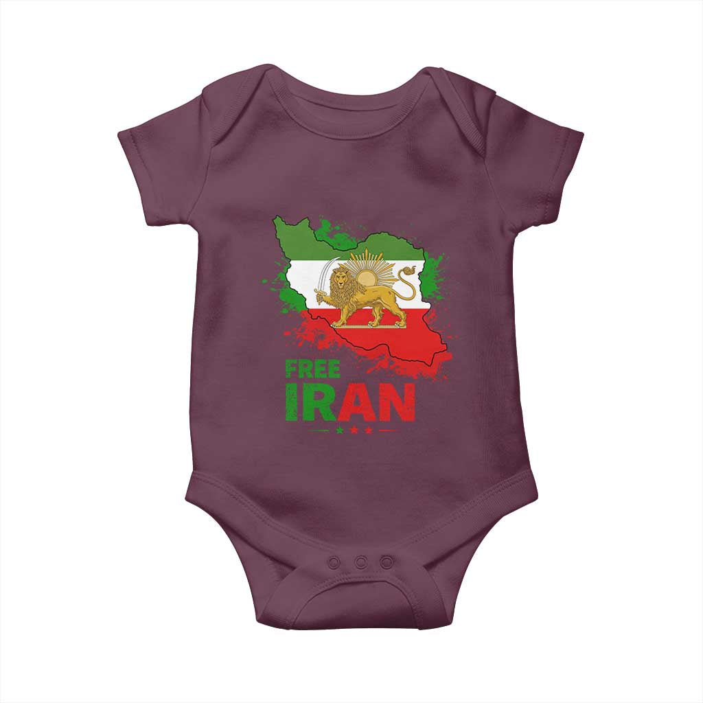 Free Iran Lion And Sun Map Graphic Baby Onesie Persian Heritage Freedom Support TS02 Maroon Print Your Wear