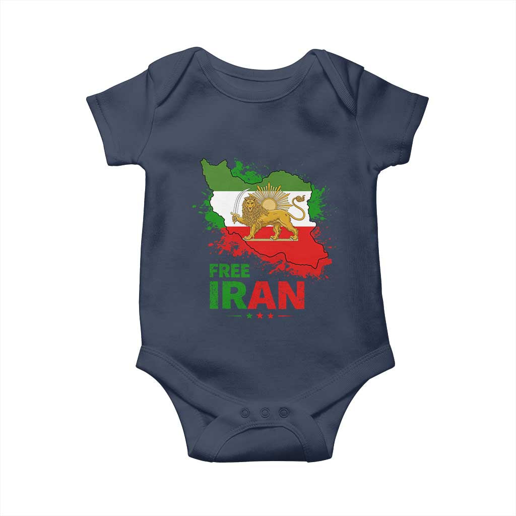 Free Iran Lion And Sun Map Graphic Baby Onesie Persian Heritage Freedom Support TS02 Navy Print Your Wear