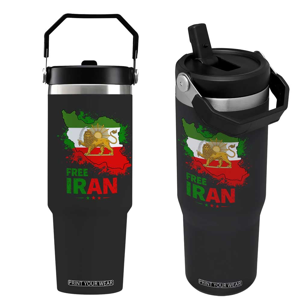 Free Iran Lion And Sun Map Graphic Flip Straw Tumbler Persian Heritage Freedom Support TS02 One Size: 30 oz Black Print Your Wear