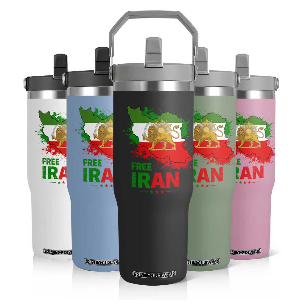 Free Iran Lion And Sun Map Graphic Flip Straw Tumbler Persian Heritage Freedom Support TS02 Print Your Wear