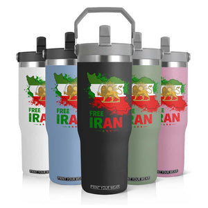 Free Iran Lion And Sun Map Graphic Flip Straw Tumbler Persian Heritage Freedom Support TS02 Print Your Wear