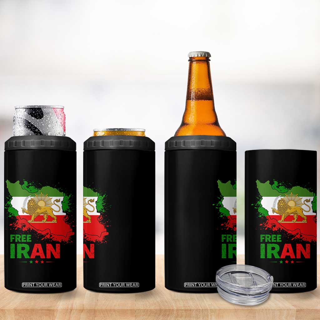 Free Iran Lion And Sun Map Graphic 4 in 1 Can Cooler Tumbler Persian Heritage Freedom Support TS02 Print Your Wear