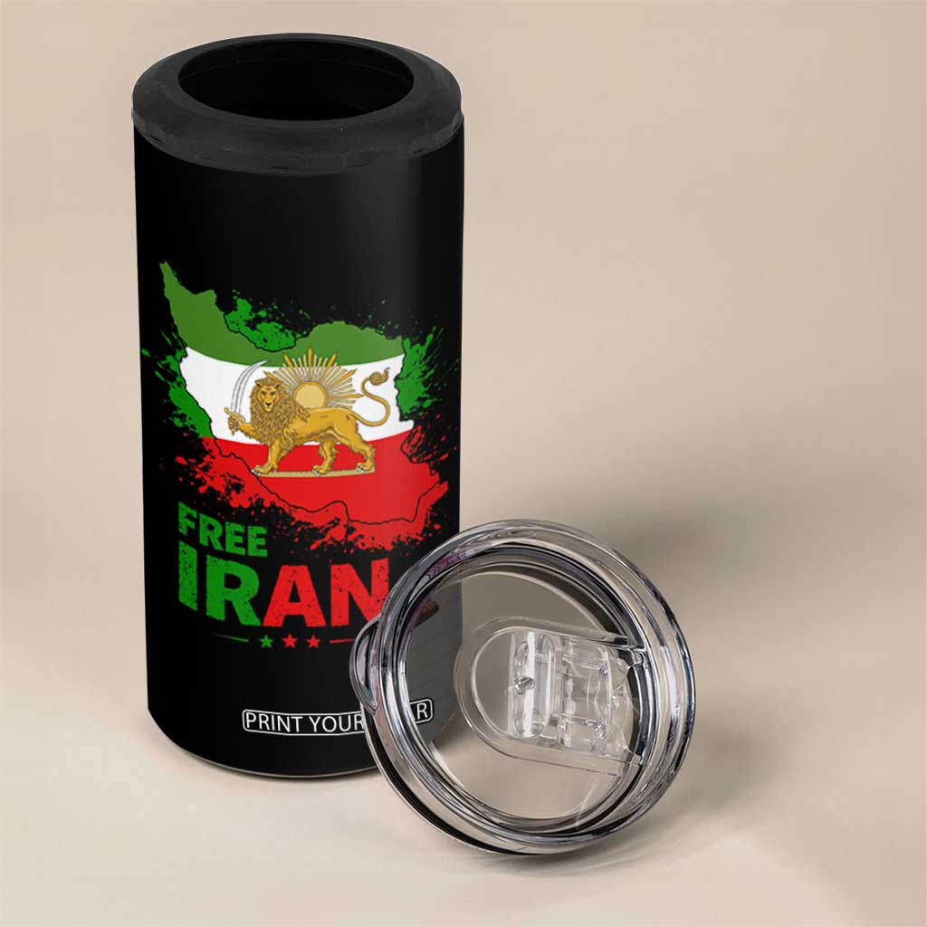 Free Iran Lion And Sun Map Graphic 4 in 1 Can Cooler Tumbler Persian Heritage Freedom Support TS02 Print Your Wear
